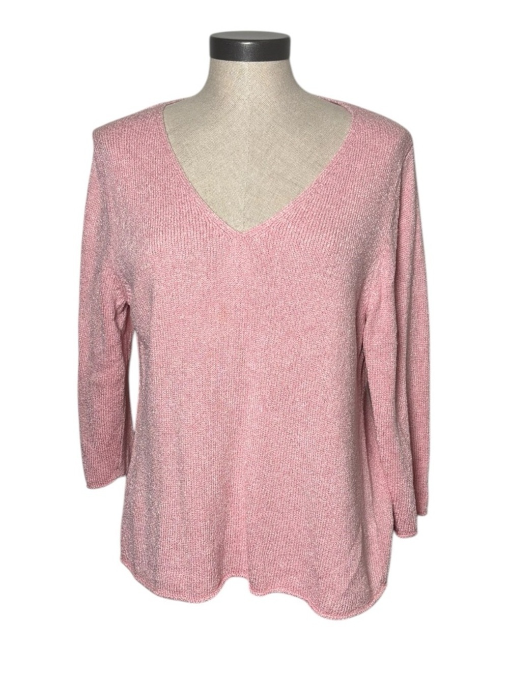 Eileen Fisher Pink Silk Blend V Neck Sweater Minimalist Large Pastel